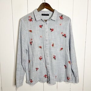M&S Collection Grey Floral Embroidered Button Down Shirt. Size UK 16.